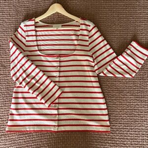 Sezane Linéa Marinière Ecru/ Bright Red - Size M
